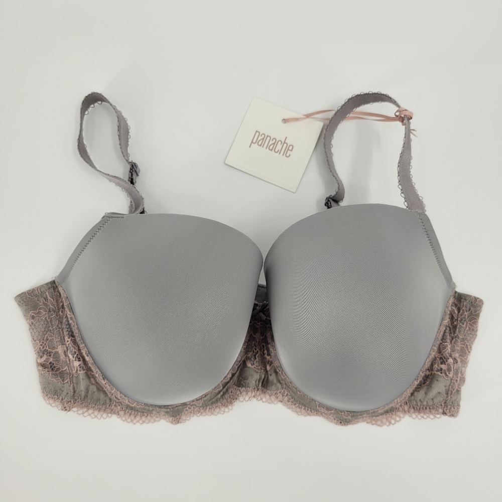 Panache Bra Size 38DD Clara Molded Cup Opal Gray Pink Lace Underwire NEW